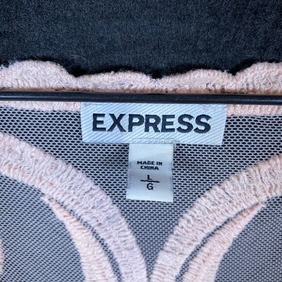 Express Womens Blouse Pink Lace Floral Mesh Sheer Long Sleeve Boat Neck Large - Picture 6 of 14